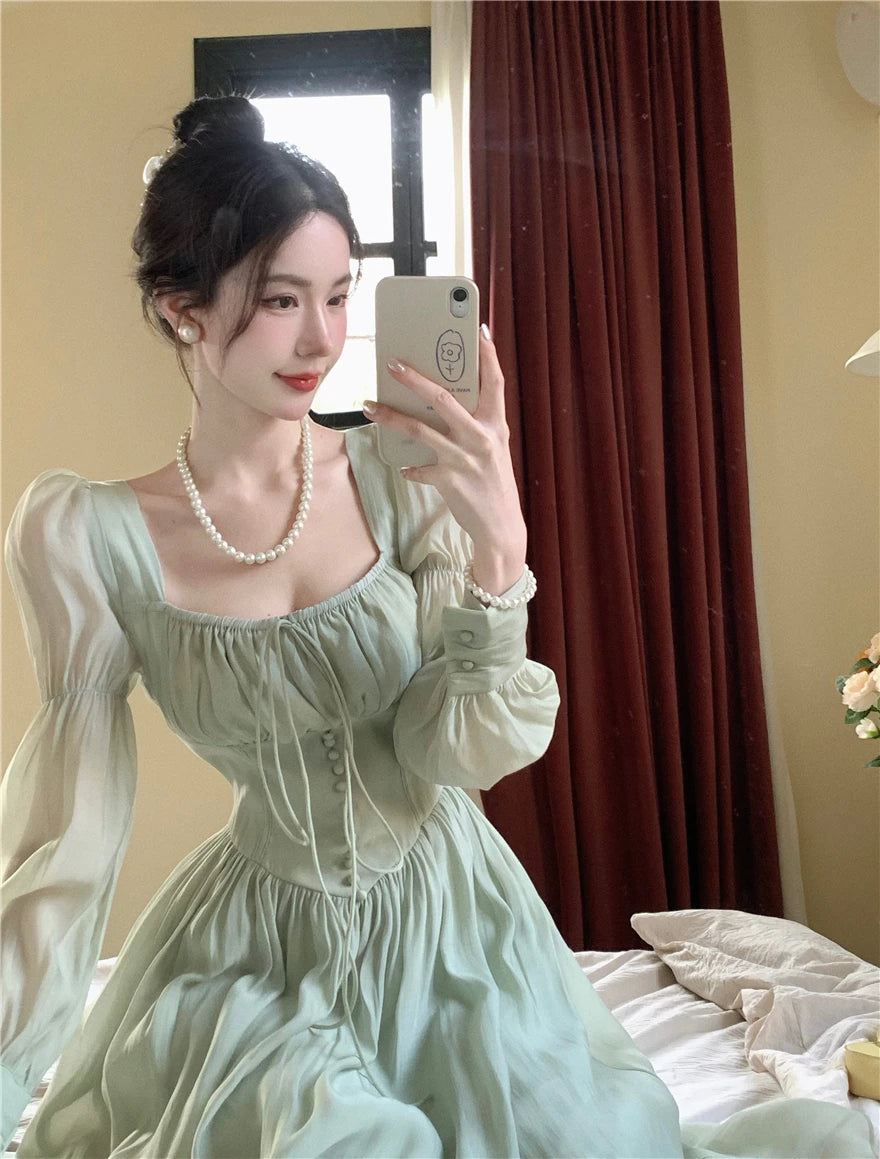 Aiertu Elegant Fashion Casual Midi Party Dresses Women Autumn Vintage A-Line Birthday One Pieces Vestidos Female Chic Robe Mujers New Aiertu