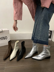 Boots Women New Shoes Luxury Designer silver  Ankle Fashion Pointy Med Ladies Rubber Autumn Rome Hoof Heels Flock Solid Sli Aiertu