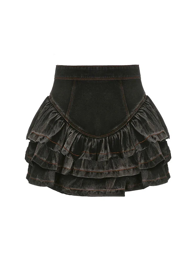 Aiertu Streetwear Vintage Short Denim Skirt Women Harajuku Y2k E-girl High Waist Mini Skirt Gothic Punk Loose Cake Skirts New Design Aiertu