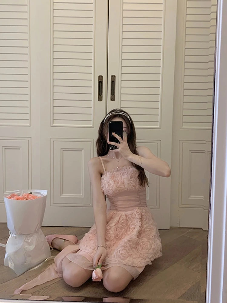 Aiertu Pink Sweet Y2k Mini Dress women SummerCasual Elegant Sleeveless Short Party Dress Slim One Piece Dress Korean Fashion Chic Aiertu