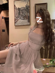 Aiertu French Elegant Fairy Midi Dress Office Lady One Piece Dress Korean Fashion 2024 Summer Pure Color Sweet Even Party Dress Woman Aiertu