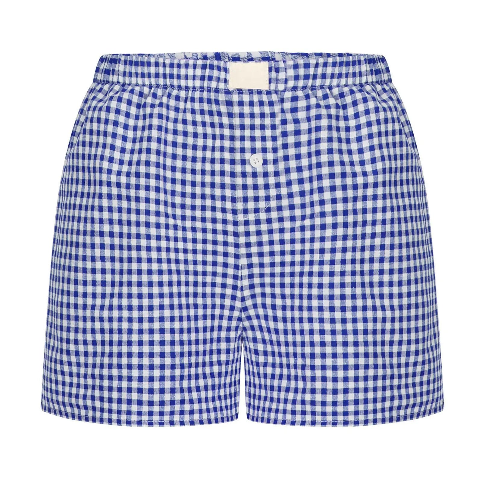 Aiertu Gingham Boxer Shorts for Women Teen-girls Elastic Waistband Pull-on Red Blue Plaid Shorts Outfit Casual Lounge Summer Shorts Aiertu