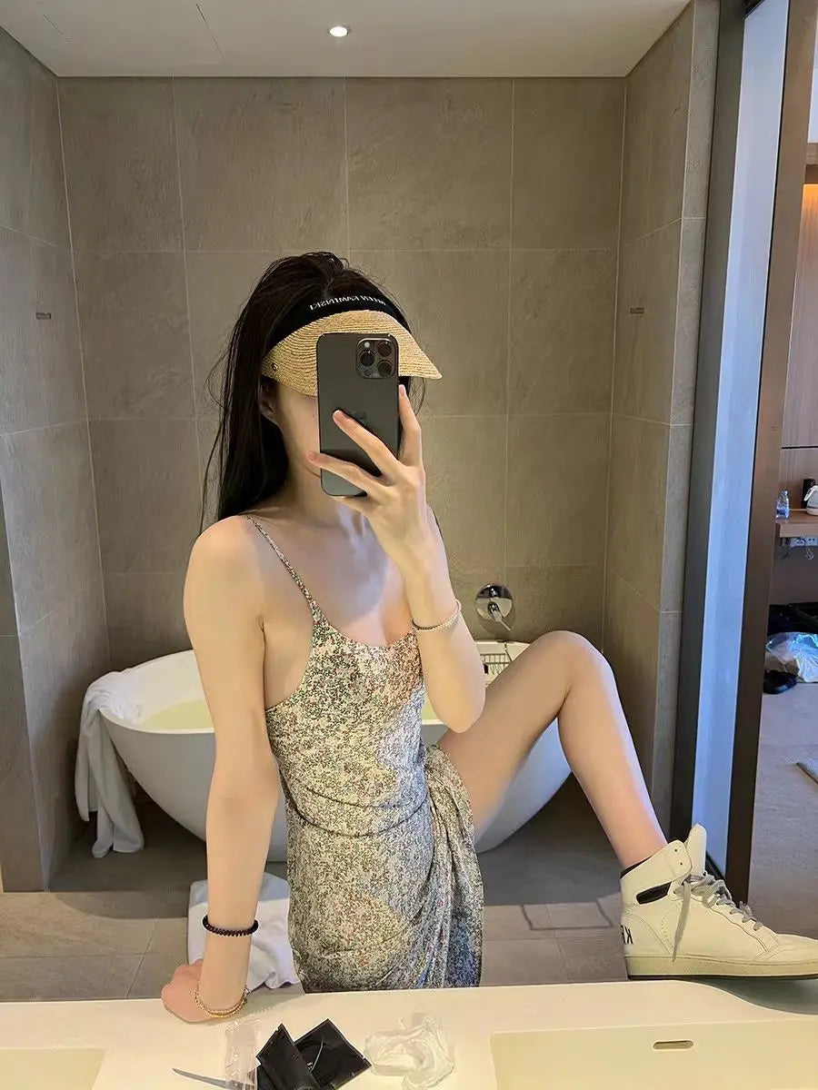 Aiertu Elegant Sexy Floral Slip Dress Women Sweet Slim Korean Style Party Dress Female 2024 Summer Casual Evening Holiday Beach Dress Aiertu