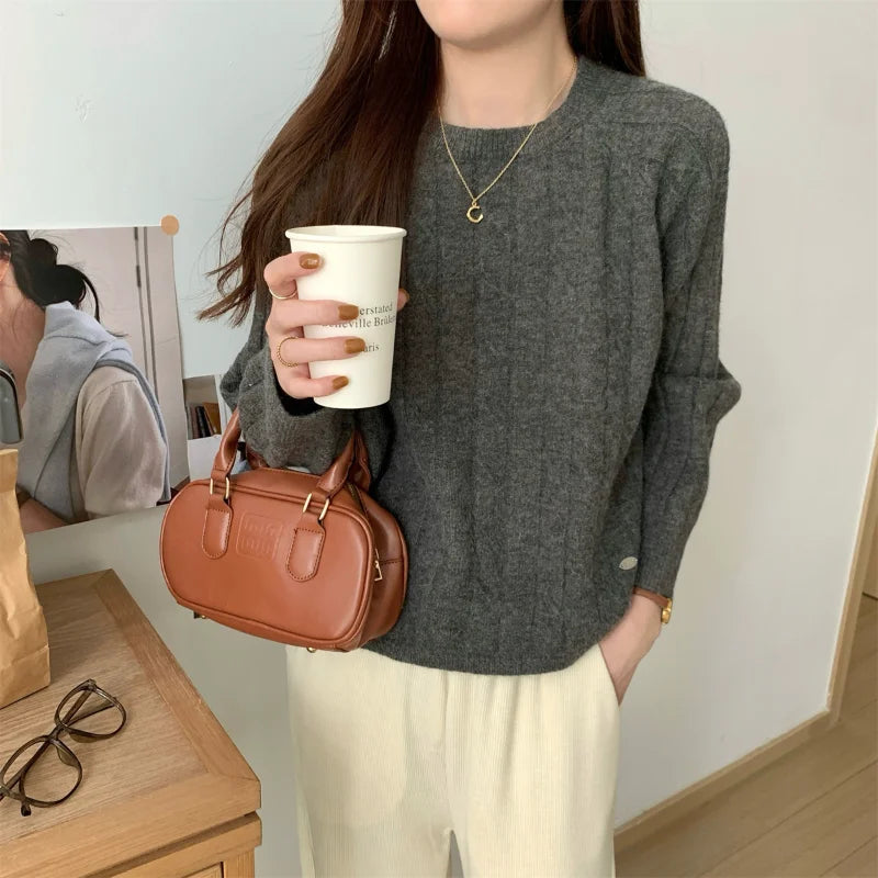 AIERTU  -  Autumn Winter New Arrival Red Crew Neck Pullover Sweater Knit Base Layer Fashion Casual Loose Versatile Women Top Aiertu