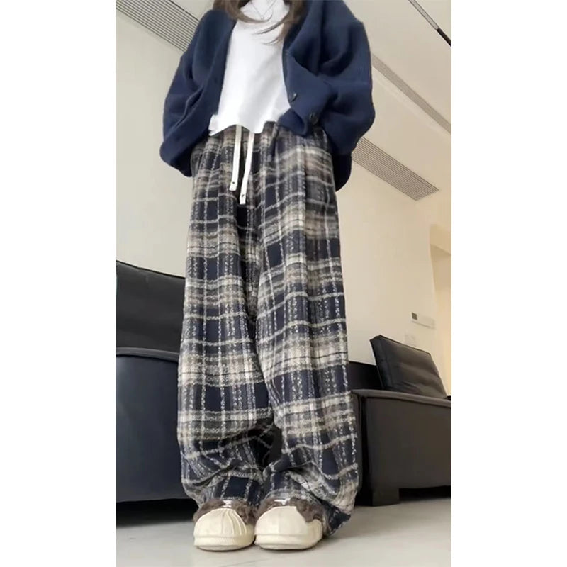 Aiertu Women Baggy Plaid Sweatpants Harajuku Jogger Streetwear Fashion Oversize High Waist Y2k Pants Vintage Wide Leg Trousers Clothes Aiertu