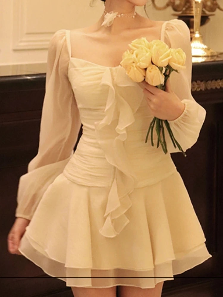 Aiertu Fashion New Women Elegant Casual A-Line Mini Dress Vintage Solid Party Chic Birthday Evening Vestidos Female One Pieces Robe Aiertu