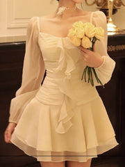 Aiertu Fashion New Women Elegant Casual A-Line Mini Dress Vintage Solid Party Chic Birthday Evening Vestidos Female One Pieces Robe Aiertu