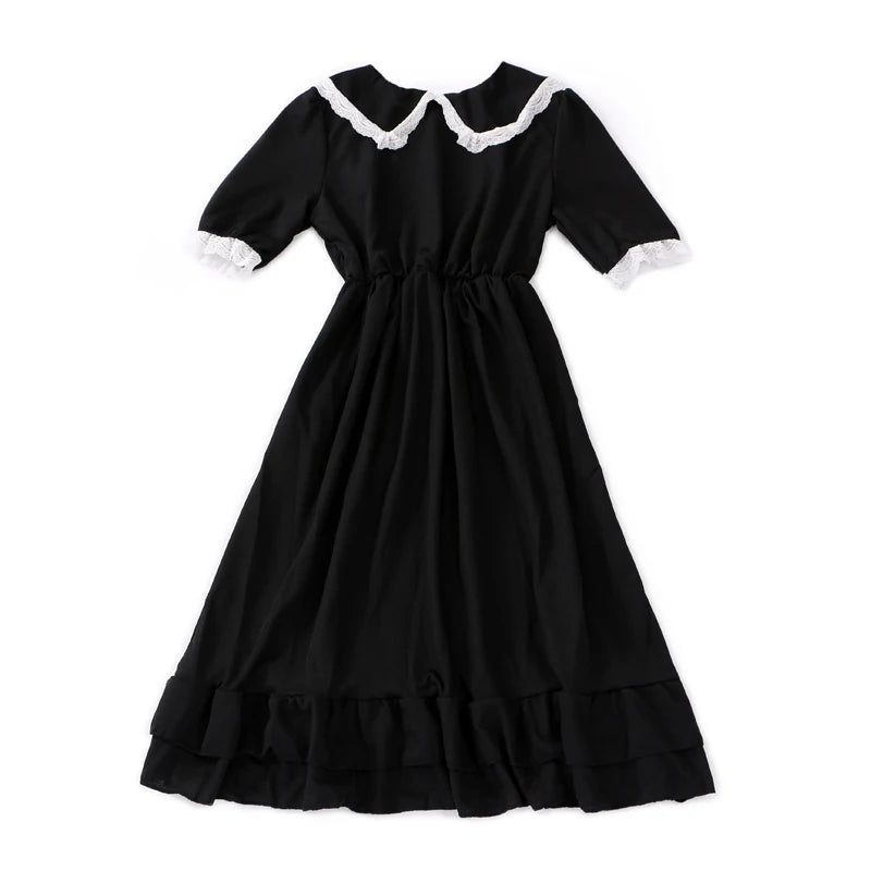Aiertu 2024 Coquette Black Kawaii Lolita Style Dress Mori Girl Fairy Cute Lolita Peter Pan Collar Puff Sleeve Dress Fashion Women Aiertu