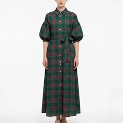 AIERTU  -   Women's New Christmas Elements Green Red Plaid Long Casual Fashion Shirt Dress Long Dress Aiertu