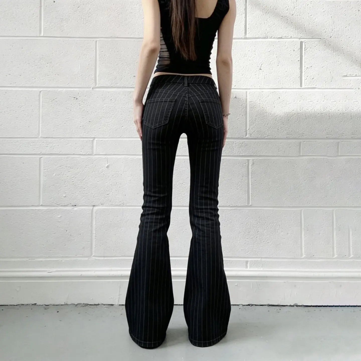 AIERTU  -  Low Waist Vintage Stripe Flare Jeans Women Casual Patterned Slimming Bell Bottom Trousers Faionable Cotton Stretch Denim Pants Aiertu