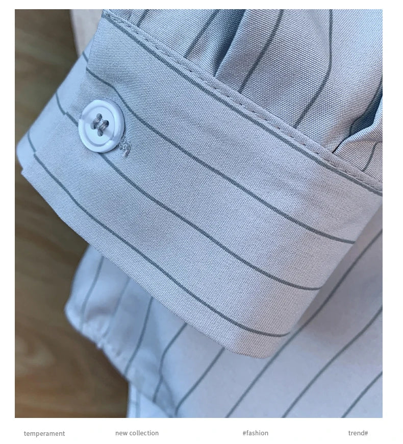 Aiertu Korean Style Striped Folds Long Sleeve Single Breasted Shirt 2024 Spring Summer Women's Casual Turn-Down Collar Baggy Blouse Top Aiertu