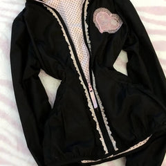 AIERTU  -  Korean Temperament Lace Bow Hooded Sweatshirt Jacket  2000s Personality Fashionable Women Clothing Sweet Kawaii Zip Up Y2k Hoody Aiertu