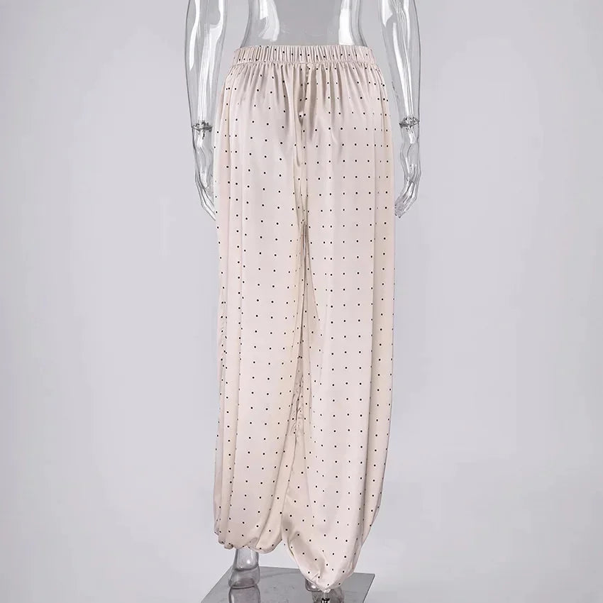 AIERTU  -  White Polka Dot Wide Straight Pants Loose Fit Spring Summer Chic Commuter Office Casual For Women Elegant Day To Night Aiertu
