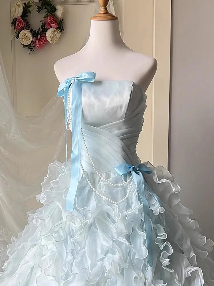 AIERTU  -  Sweet Fairy Japanese Original Lolita Blue Evening Dress Bar Mitzvah Princess Style Birthday Banquet Bow Dresses Aiertu