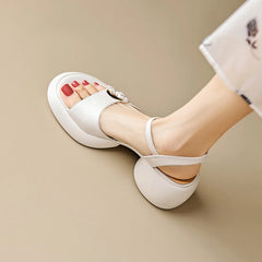 Aiertu Summer Woman Sandals Split Leather Shoes for Women Round Toe High Heel Shoes Open Toe Chunky Heel Sandals Casual Platform Shoes Aiertu