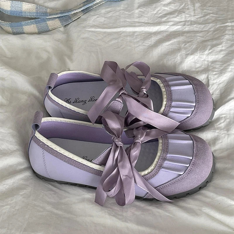 Aiertu Back  to school 2024 Autumn Lace Up Women Ballet Flat Shoes Fashion Shallow Non Slip Ladies Comfort Round Toe Mary Jane Shoes Aiertu