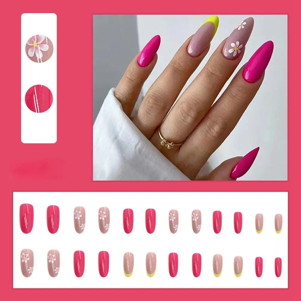 Aiertu 24pcs/Box Ballerina Nail Tip Purple with Design Manicure Patches Fresh Floral Almond False Nails Press on Med Nails Detachable Aiertu
