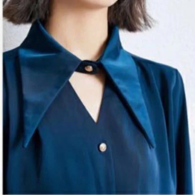 Aiertu Casual Shirts Women Fashion Romantic Solid Soft V-Neck Streetwear Spring All-match Hollow Out Retro European Style Simple Design aiertu