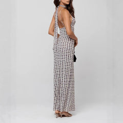 AIERTU  -  Elegant Polka Dot Spaghetti Straps V-Neck Sleeveless Suspender High Waist Slim Maxi Long Dress Evening Gown Party Dress Beach Aiertu