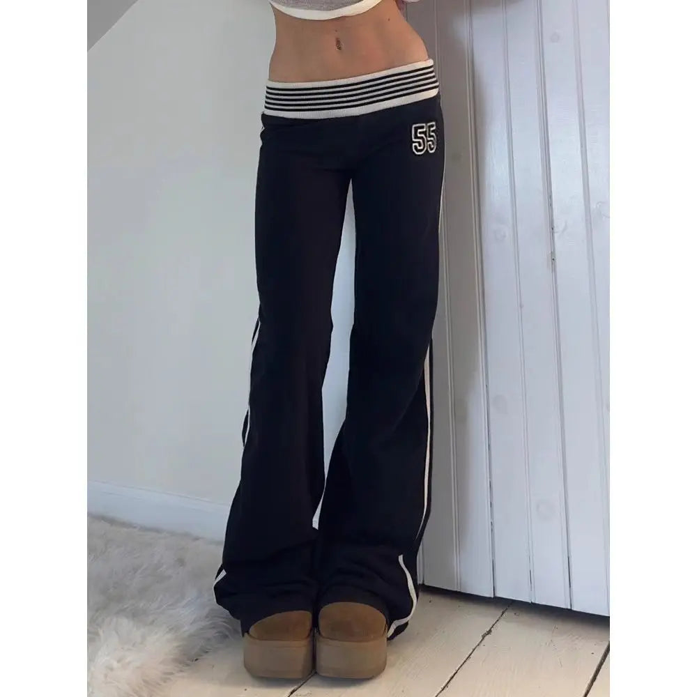 AIERTU  -  American Simple Stripe Casual Trousers Print Slim Knit All-match Office Lady Pants Straight Personalized Streetwear Hip Hop Pant Aiertu