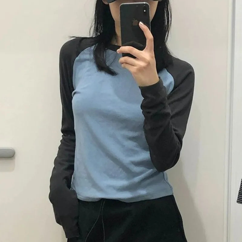 AIERTU  - Women Y2K Raglan Long Sleeve Top Autumn  Comfort Slim Fit Black White Vintage Baseball T Shirt Casual Streetwear Base Layer Aiertu
