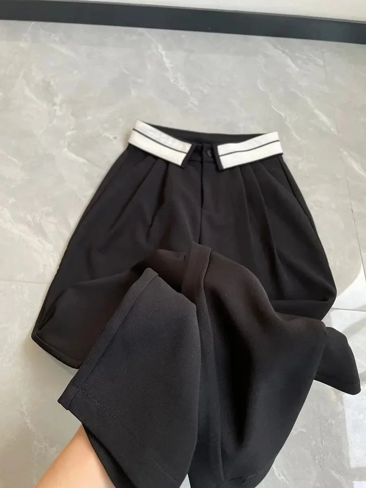Aiertu Casual High Waist Streetwear Style Black Pleated Straight Pants Korean Fashion Women's Wide Leg Baggy Y2K Trouser Female Clothes Aiertu