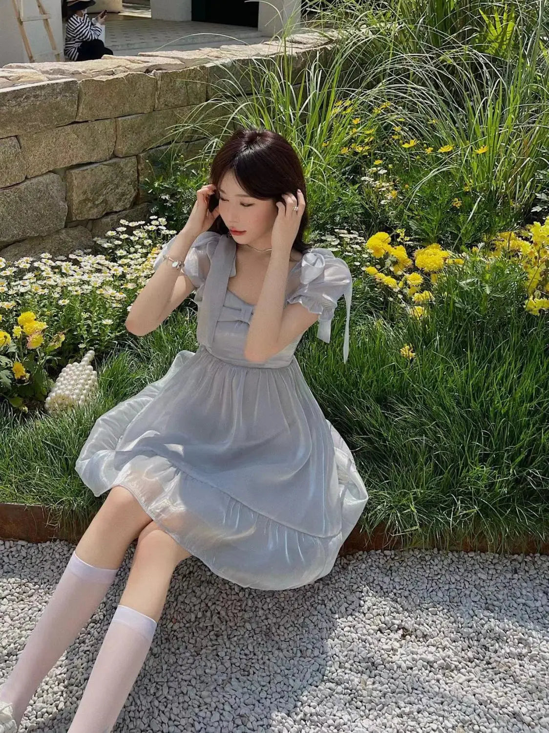 Aiertu Autumn Sweet Puff Sleeve Fairy Dress Women Bow Vintage Casual Princess Mini Dress Female Solid Japanese Kawaii Party Dress Aiertu
