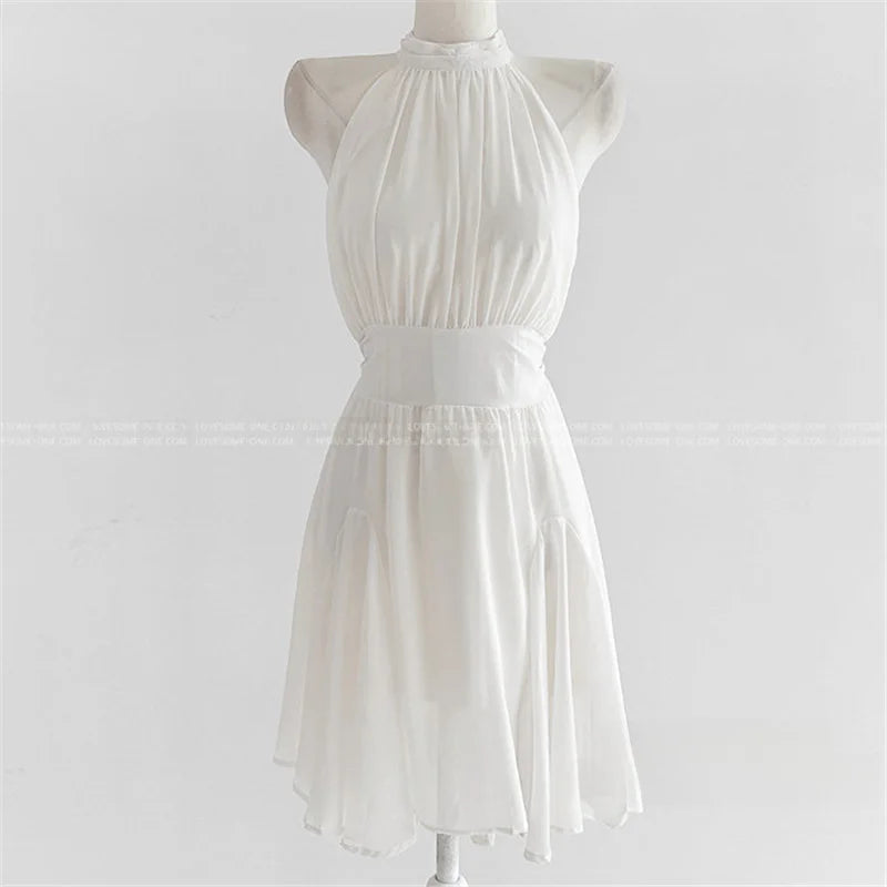 AIERTU  -  Women's Sweet Style High Collar Midi Dress Waist-Cinching Sleeveless Spring Autumn Winter Citywalk Single Piece Other Material Aiertu
