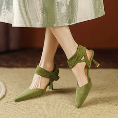 Aiertu Summer Women Sandals Pointed Toe Thin Heel Women Shoes 2023 Sheep Suede Leather Shoes for Women Cover Toe High Heels Party Shoes Aiertu