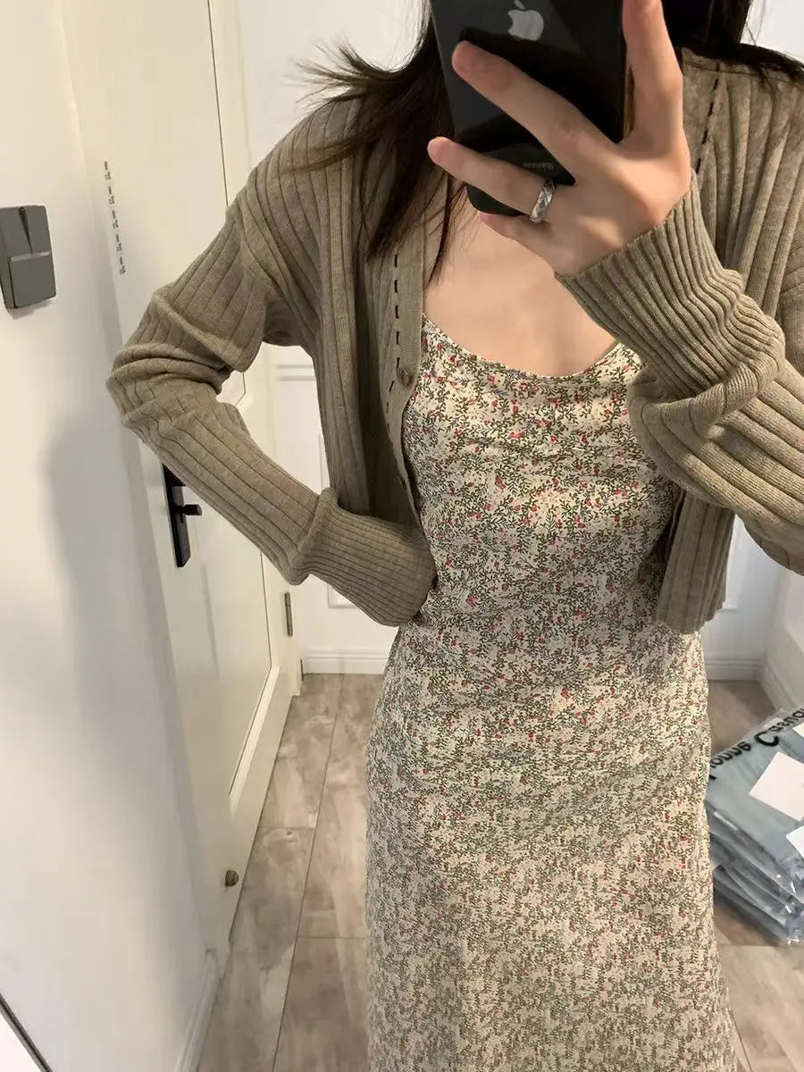 Aiertu Elegant Sexy Floral Slip Dress Women Sweet Slim Korean Style Party Dress Female 2024 Summer Casual Evening Holiday Beach Dress Aiertu
