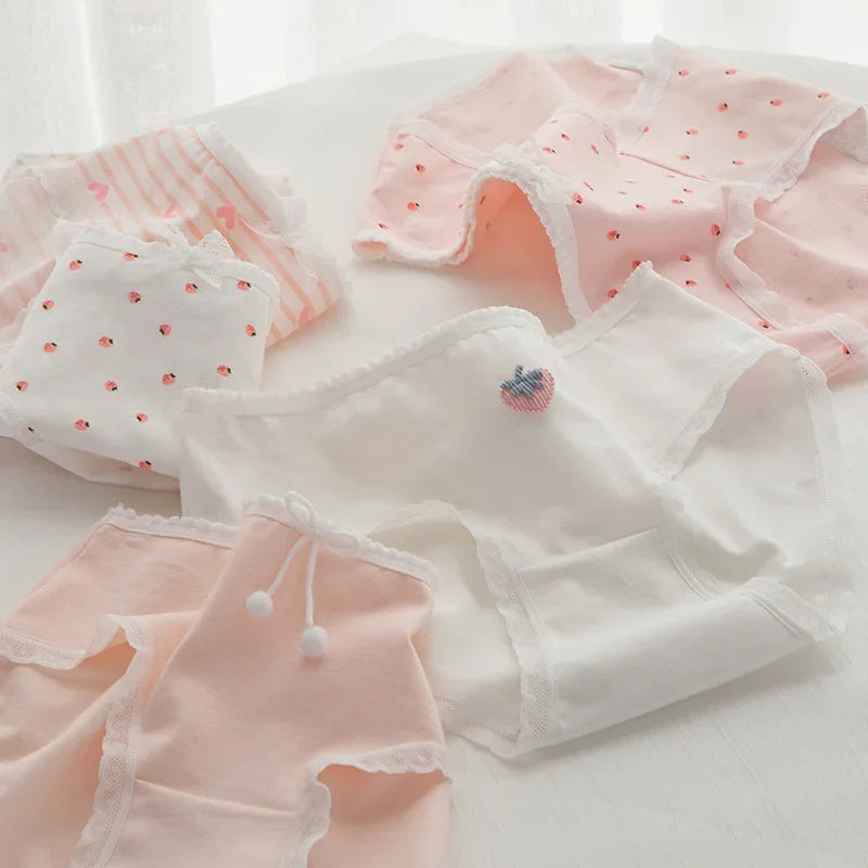 5Pcs/set Cotton Panties for Women Girl Briefs Underwear Plus Size Cute Soft Short Pantys Sexy Lingerie Female Ladies Underpants Aiertu