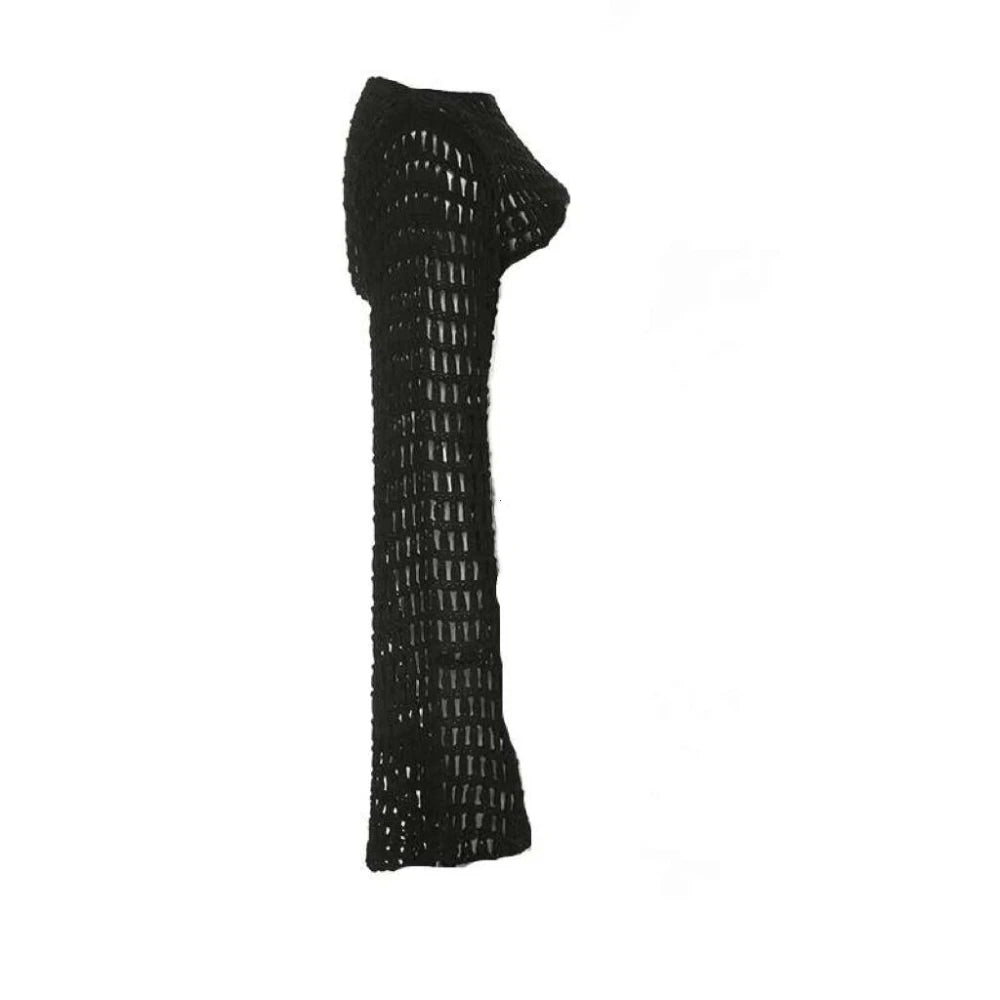 Aiertu Women Y2k Crochet Knit Hollow Out Crop Top Long Flared Sleeve Shrug Sweater Mesh Cover Ups Cardigan Streetwear Pullover Women Aiertu