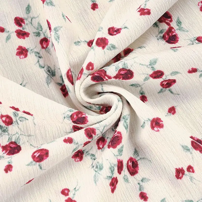 AIERTU  -  French Retro Rose Floral Dress with Waist and Thin Folds Pure Lust Sweet and Spicy Temperament Long Dress Aiertu