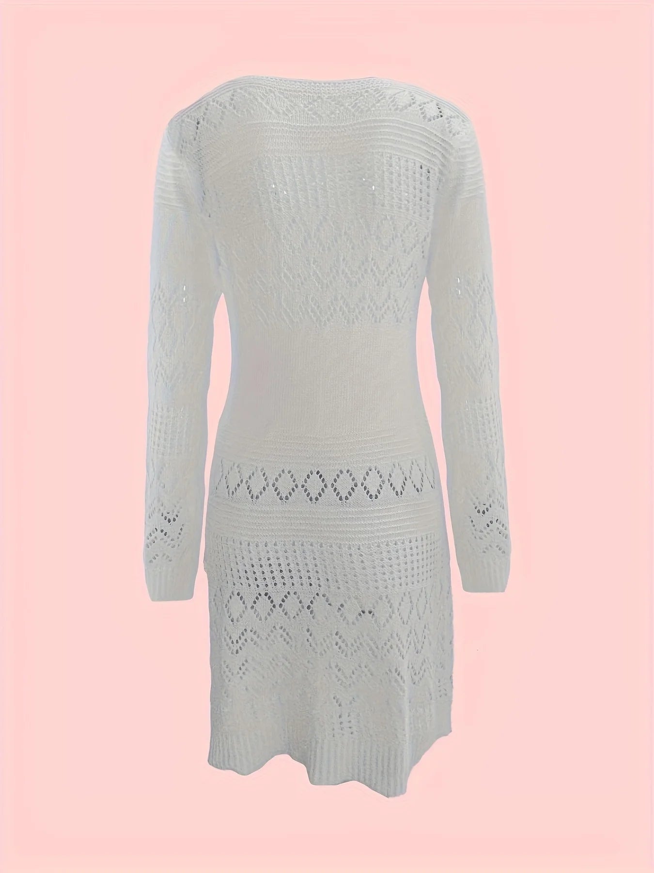 Aiertu Knit Hollow Out Solid Color Dress  Y2K Long Sleeve Dress  Women's Clothing Aiertu