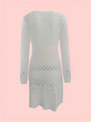 Aiertu Knit Hollow Out Solid Color Dress  Y2K Long Sleeve Dress  Women's Clothing Aiertu