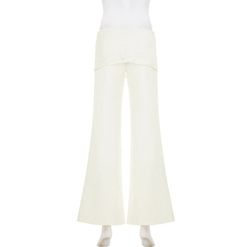 AIERTU  -  Lace Waist Patchwork Pants Women European American Casual Comfortable Style Slim Fit Solid Color Slimming Aiertu