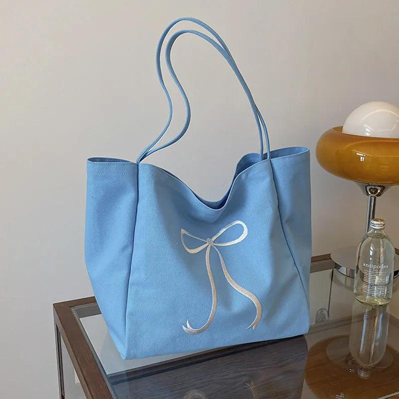 AIERTU  -  Korean Butterfly Bow Large Capacity Canvas Bag for Women New Fashionable Summer Student Class Commuting Tote Bags Aiertu