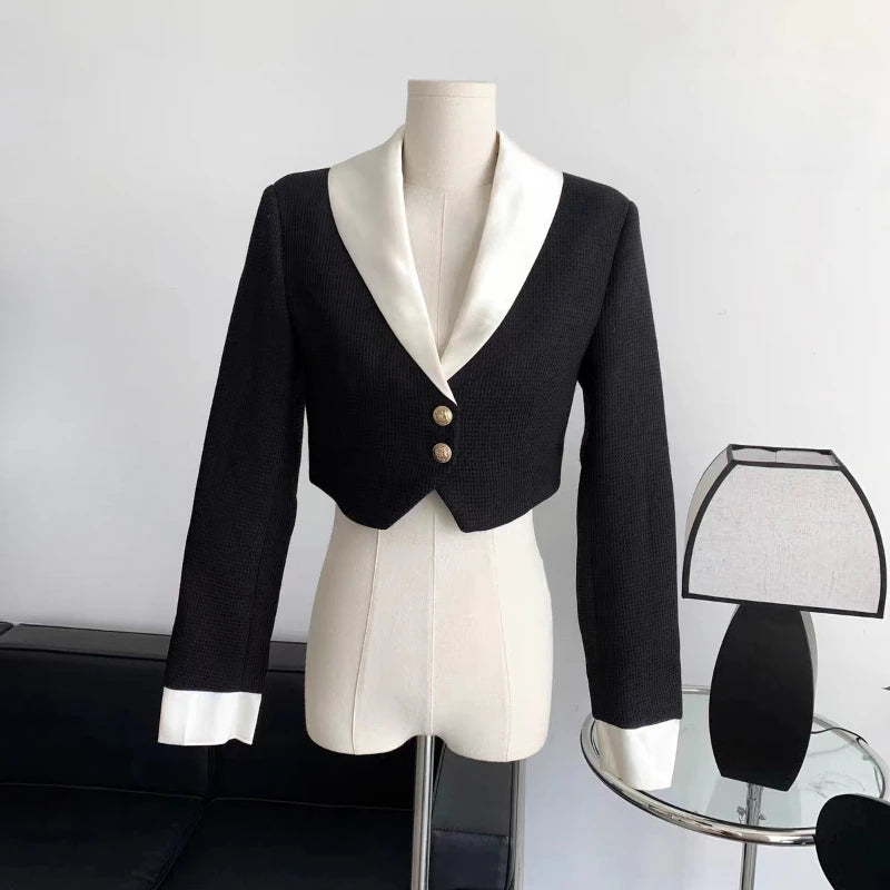 Aiertu Winter Elegant Blazer Skirt Set Outfits Black Fashion 2 Piece Set Office Lady Y2k Crop Tops Slim Mini Skirt Woman Korean Aiertu