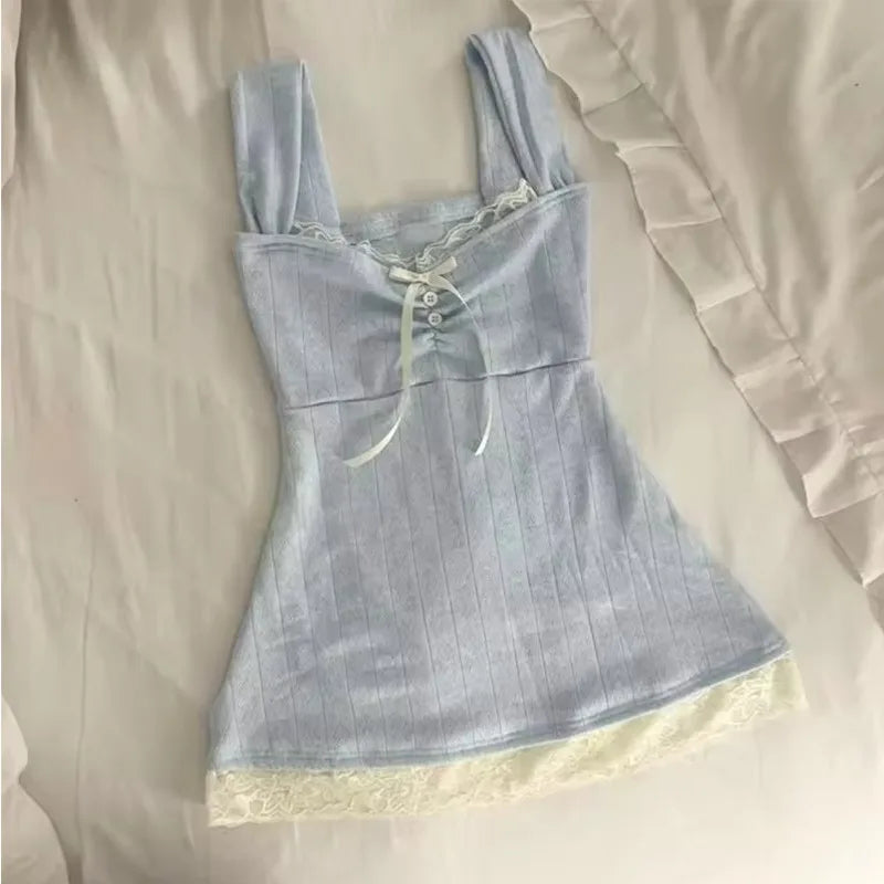AIERTU  -  Lace Bow Y2K Versatile Tank Top Summer New Women Fashionable Sweet Versatile Multiple Styles Comfortable Skin Friendly Camisole Aiertu