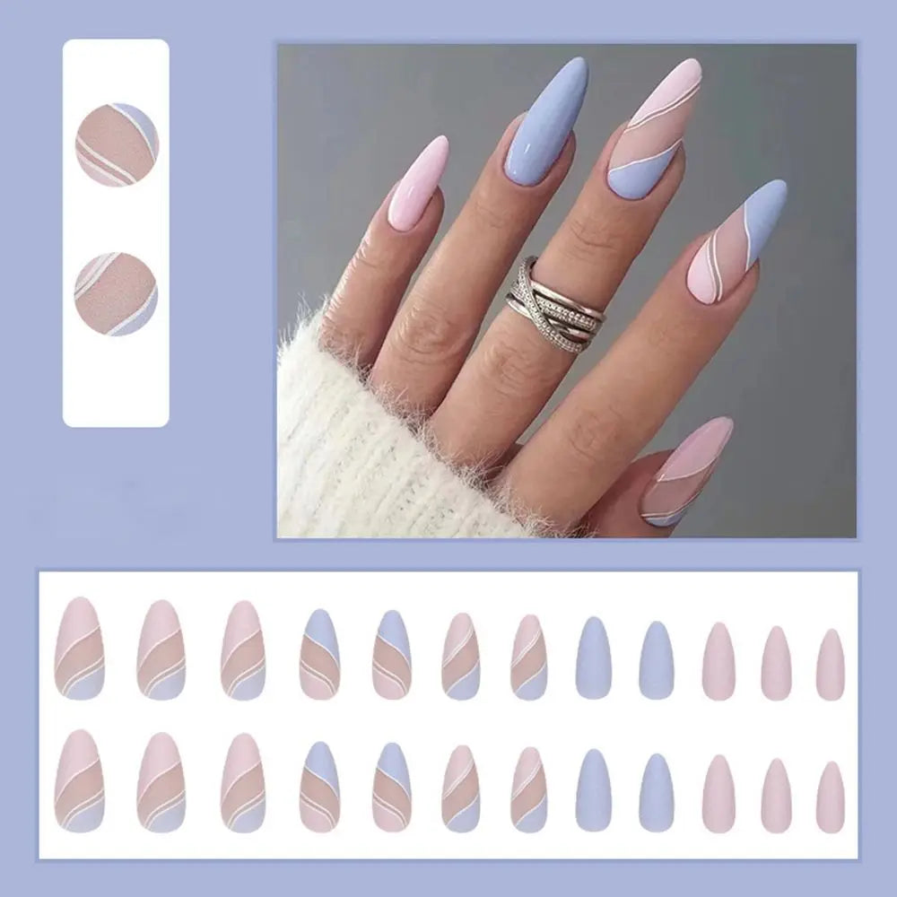 Aiertu 24pcs/Box Ballerina Nail Tip Purple with Design Manicure Patches Fresh Floral Almond False Nails Press on Med Nails Detachable Aiertu