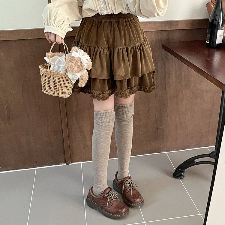 Aiertu 90s Winter Ruffle Brown Kawaii Lolita Pleated Skirt Women Fairy Y2k Mini Skirt Female Korean Fashion Cute Mini Cake Casual Skirt Aiertu