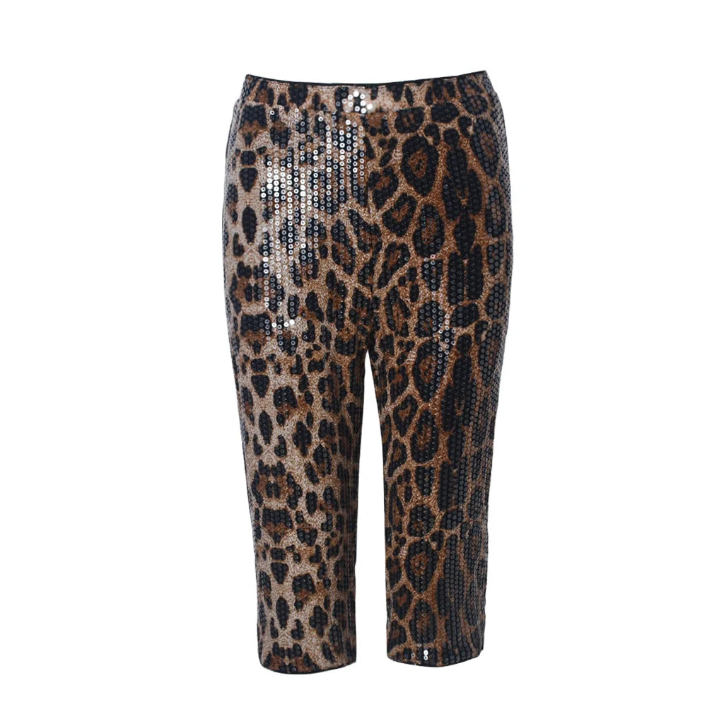 AIERTU  -  New Women Sexy Leopard Print Sequin Shorts Elastic Waist Stretch Slim Fit Hot Pants Night Club Party Streetwear Aiertu