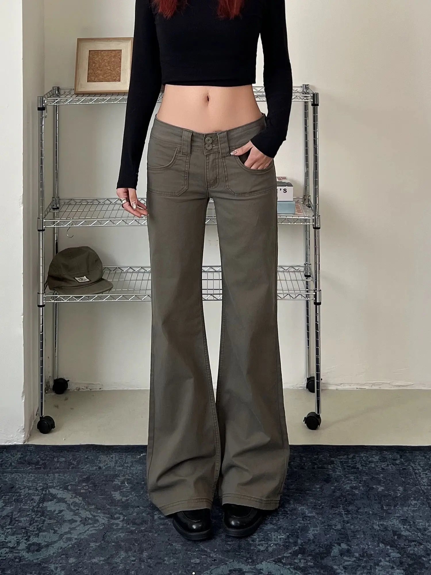 AIERTU  -  Y2K Embroidered Micro Flare Jeans Slim Fit Casual Straight Leg Pants Retro American Design for Women Aiertu