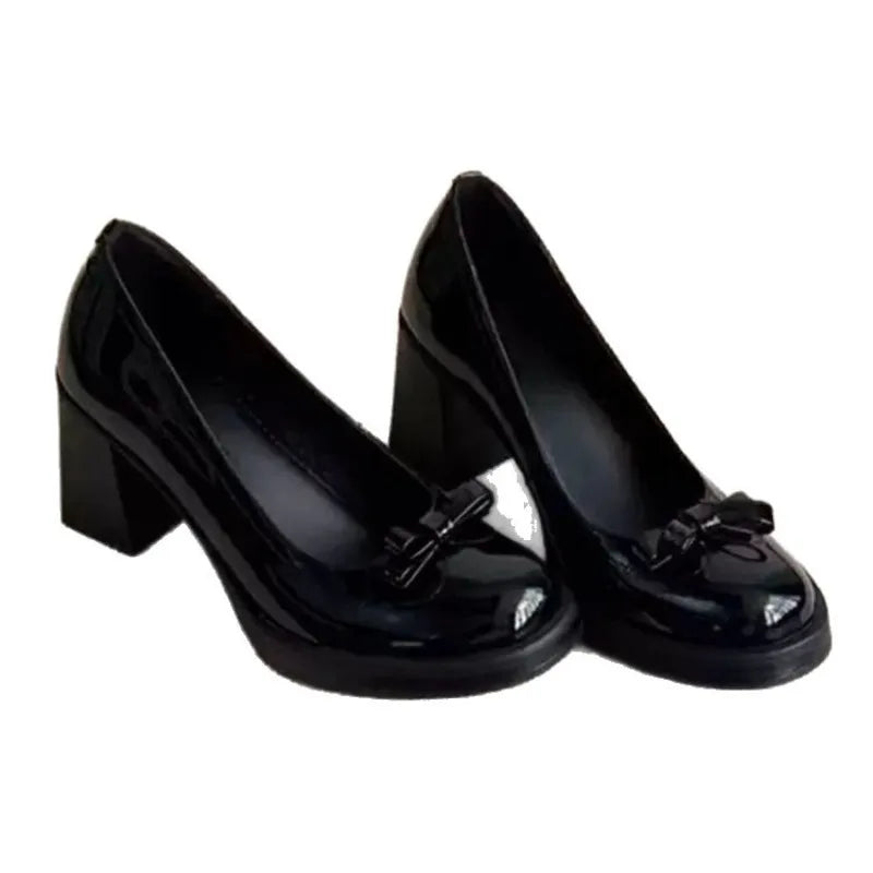 AIERTU  -  Vintage Bow Shallow Single Shoes Women Slip-On High Heels Block Heel Versatile Commuter Mary Jane Shoes Aiertu