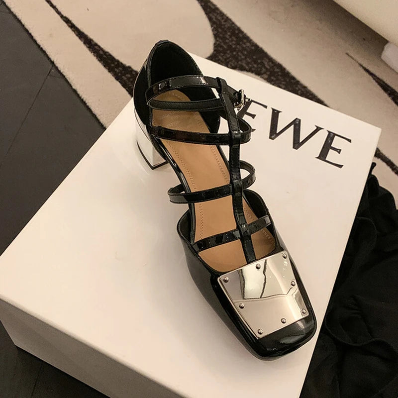 Aiertu Summer Sandals Women Square Toe Cover Heel Gladiator Modern Sandals Split Leather Chunky Heel High Heels Roman Women Shoes Aiertu