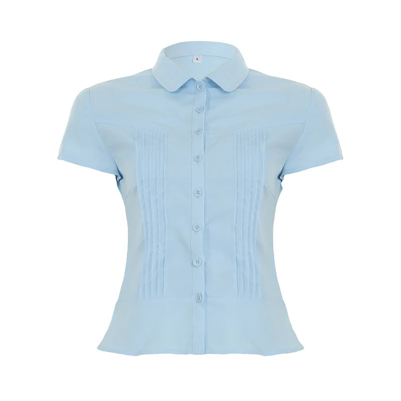 AIERTU  -  Doll Collar Shirt Women's Summer New Design Sense Niche Slim and Thin Short-sleeved Shirt Aiertu
