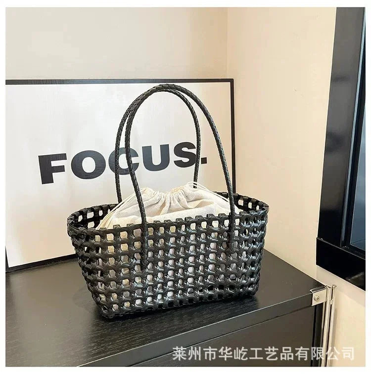 AIERTU  -  Handmade Woven Straw Handbag Portable Crochet Cabbage Basket Beach Vacation Travel Daily Commute Summer Shoulder Bag 30x13x16cm Aiertu