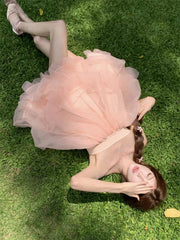 AIERTU  -  Summer French Fashion Fairy Mini Dress Women's Sleeveless Strapless Tulle Bubble Puffy Dress Elegant Chic Princess Party Dress Aiertu