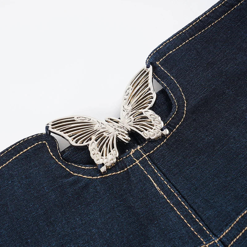 AIERTU  -  Y2K Bow Decoration Imitation Denim Shorts Low Waist Slim Fit Blue Hot Pants Sexy Summer Street Style for Women Aiertu