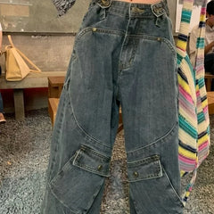 Aiertu Harajuku Vintage Cargo Jeans Women Oversize Y2K Grunge Black Baggy Denim Pants Hip Hop Streetwear Wide Leg Trousers Aiertu
